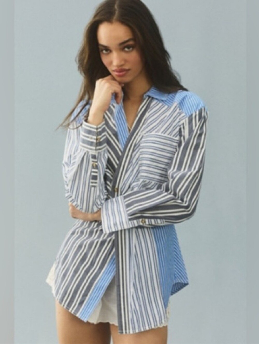 Anthropologie Pilcro Reworked Mixed Stripe Buttondown Shirt